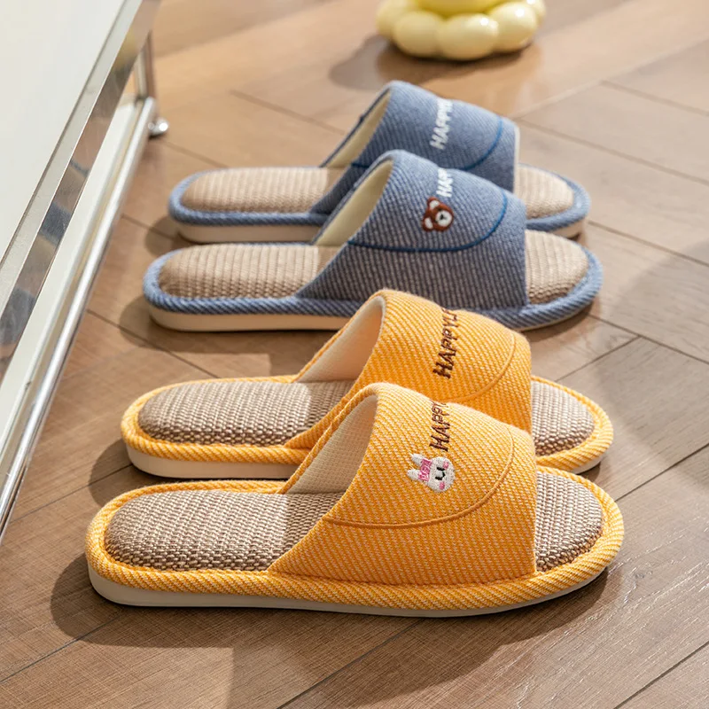 

Home Linen Slippers For Men In Spring&Autumn Comfortable Bedroom Open-toed&Breathable Slippers Men's & Women's Shoes Summer
