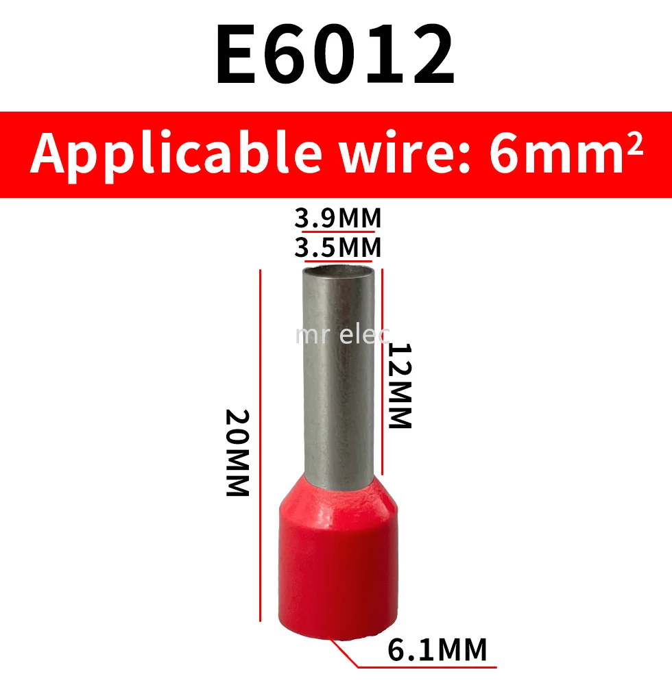 100pcs E6008 6012 E6018 6010 E10-12 e16-18 Insulated Ferrules Terminal Block Cord End Wire Connector 6.0mm2,Crimp Terminator