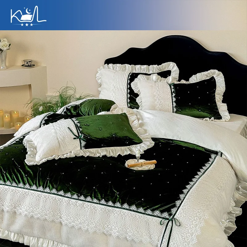 French Retro Golden Mink Velvet 4 Piece Bedding Set, Milk Fiber Duvet Cover, Warm Winter Bed Sheet