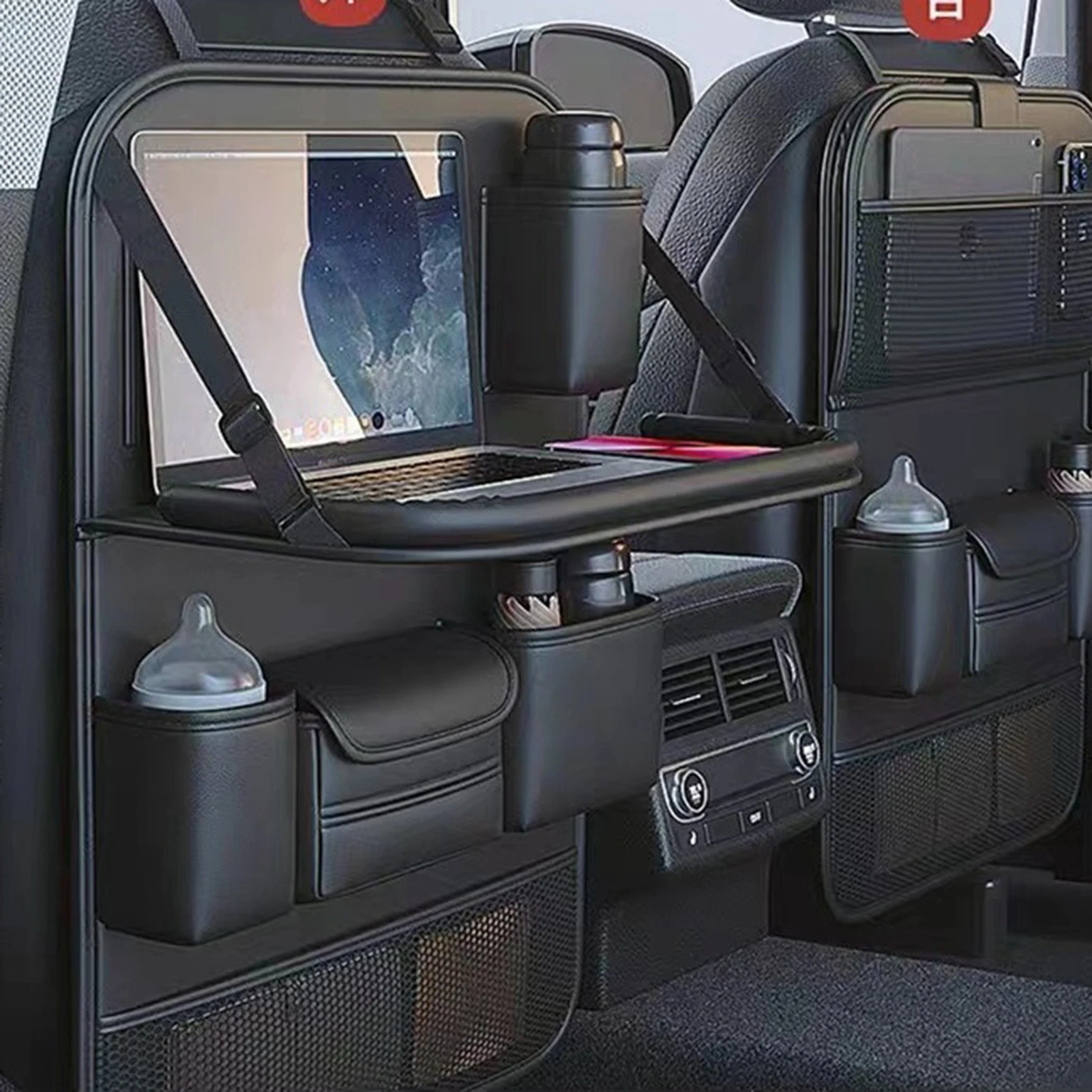 다중 포켓이 있는 자동차 뒷좌석 정리함 가방 부드러운 PU 가죽 64x45cm SUV 트럭 지프 블랙에 보편적으로 적합