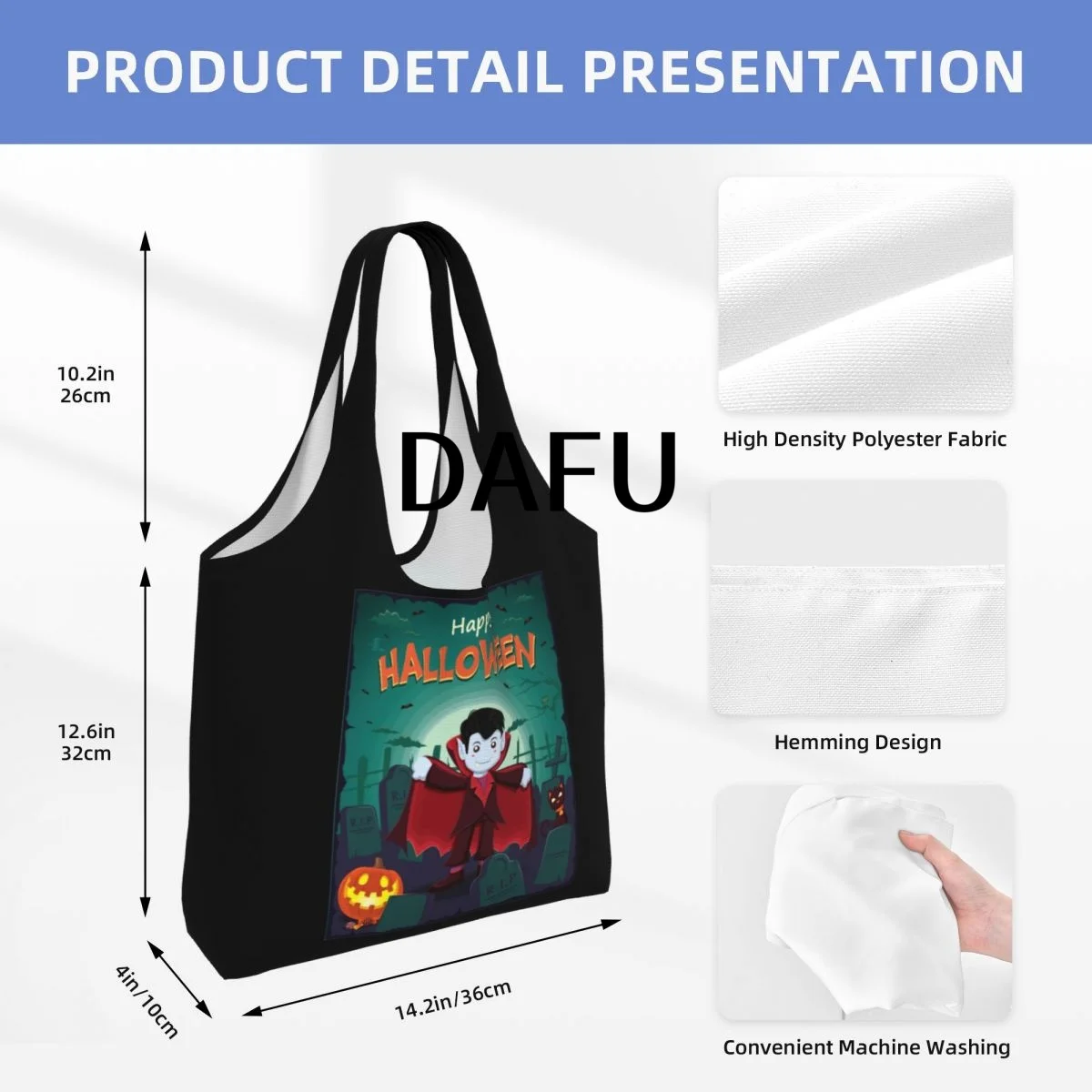 Happy Halloween Funny Halloween Print Cotton Tote Bag - Casual Commuter Shoulder Bag for Work Grocery Shopping Trick or Treat