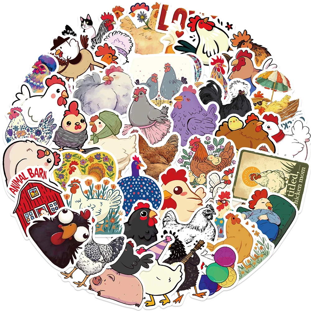 

10/30/50PCS Cute Cartoon Colorful Chicken Sticker Graffiti Personalized Decorative Guitar Laptop Luggage Phone Waterproof Decal