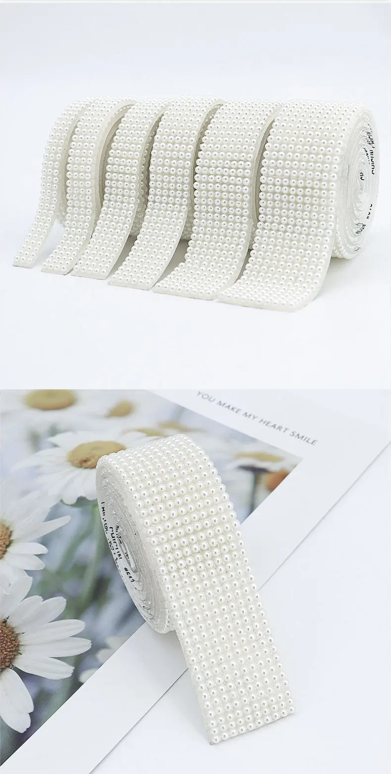10 Yards Perlenstreifen Band Selbstklebendes Klebeband Künstliche Perle Wrap Roll Aufkleber Perlenbesatz DIY Handwerk Hochzeit Party Dekor – Detail 5