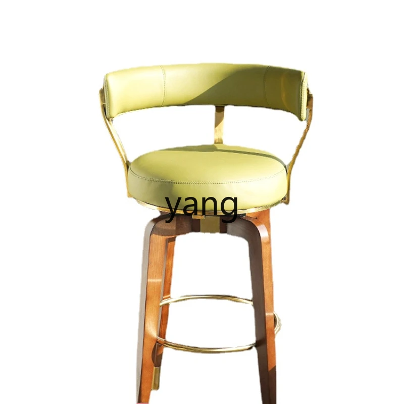 

Yjq Bar Stool Modern Simple Rotating Solid Wood High Chair Light Luxury Backrest Home Kitchen Island Design