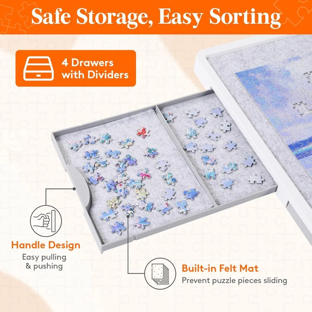 1500개 2-in-1 회전 및 기울기 퍼즐 보드(분할된 서랍 포함), 보호 커버, 휴대용 직소 퍼즐 테이블