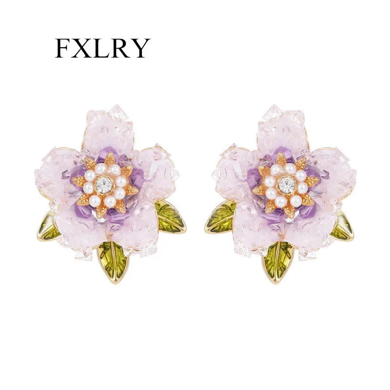 

FXLRY s925 Silver Pin French Cubic Zirconia Camellia Ccrystal Flower Stud Earrings For Women Wedding Bridal Jewelry