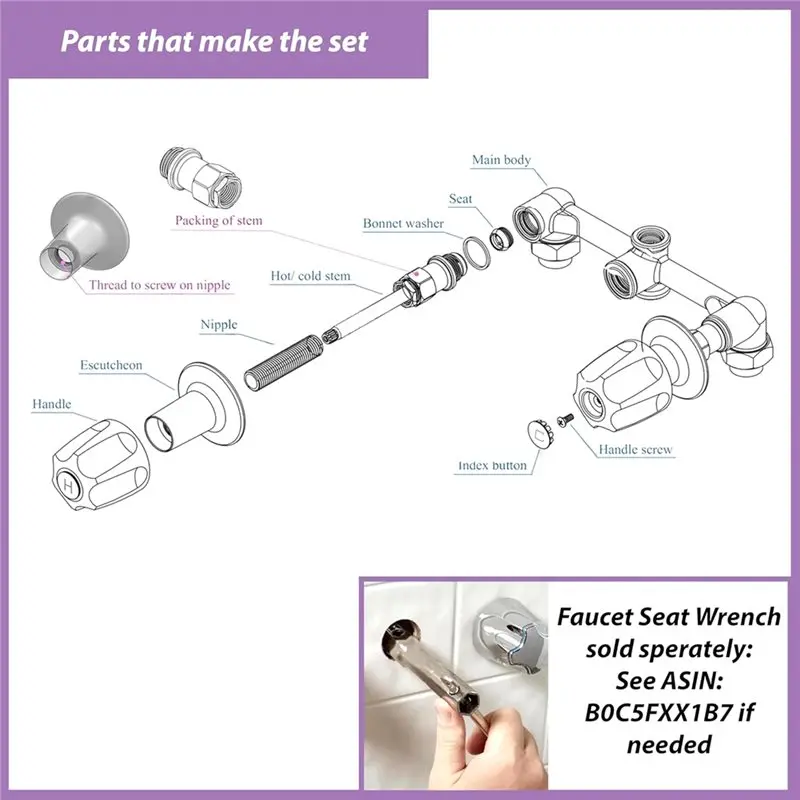 Bathtub And Shower Trim Kit Stems, Seats& Flanges-Replacement Parts For Price Pfister- Hot& Cold Models