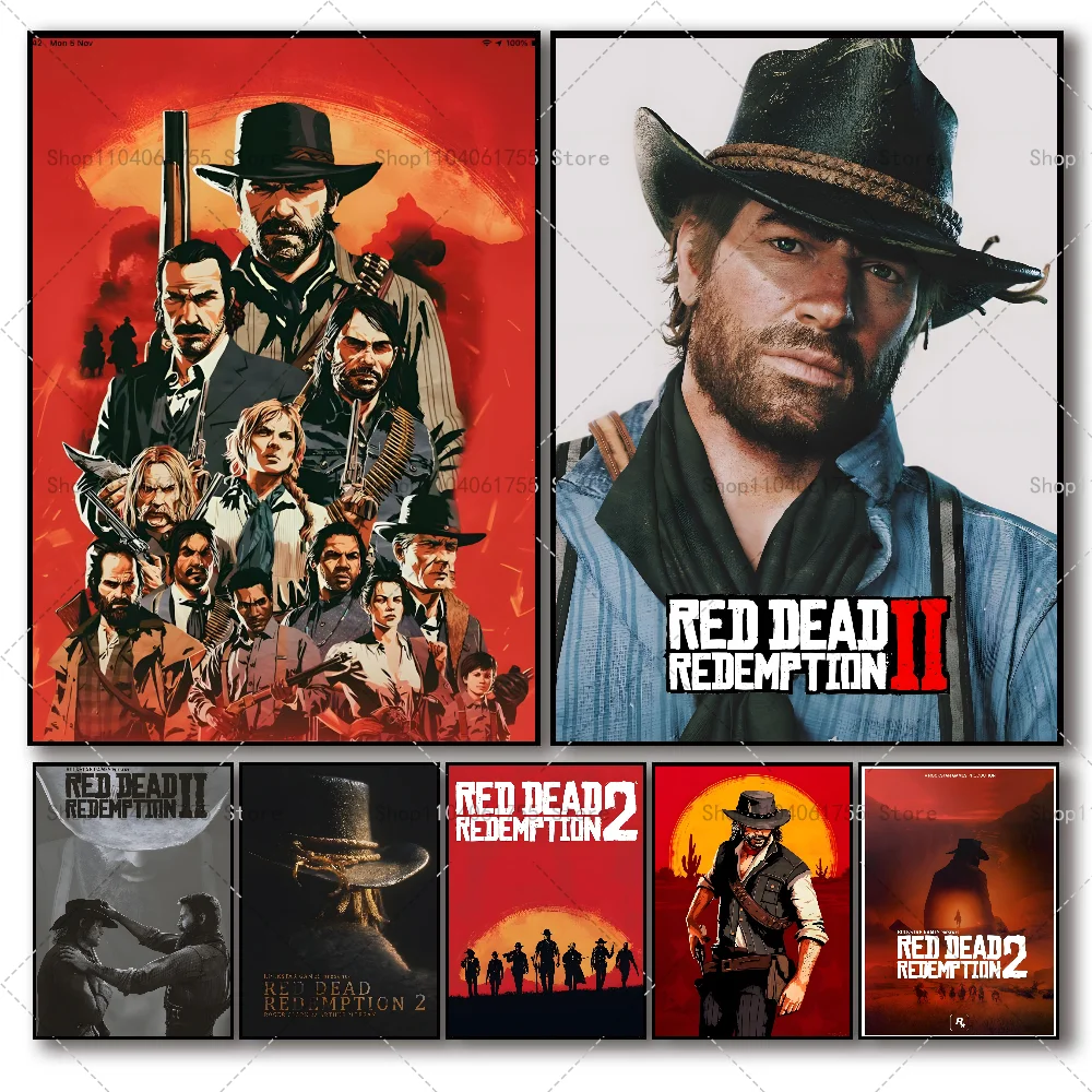 1PC Popular Game Red Dead Redemption 2 Poster Self-adhesive Art Waterproof Paper Sticker Coffee House Bar Room Wall Decor