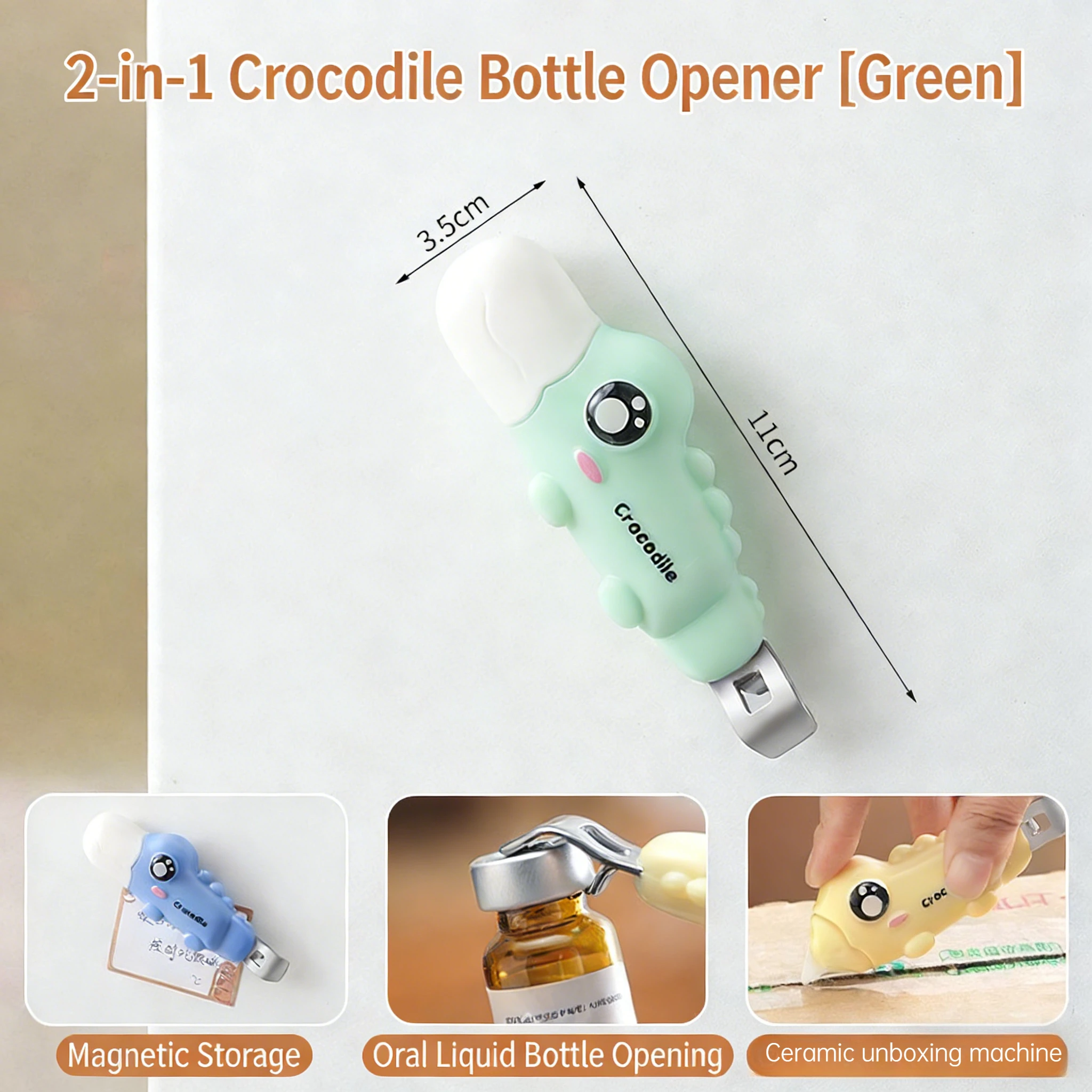 

2in1 Crocodile Bottle Opener Unboxing Unpacking Tool for Oral Liquid Magnetic Refrigerator Sticker Portable Small Tool