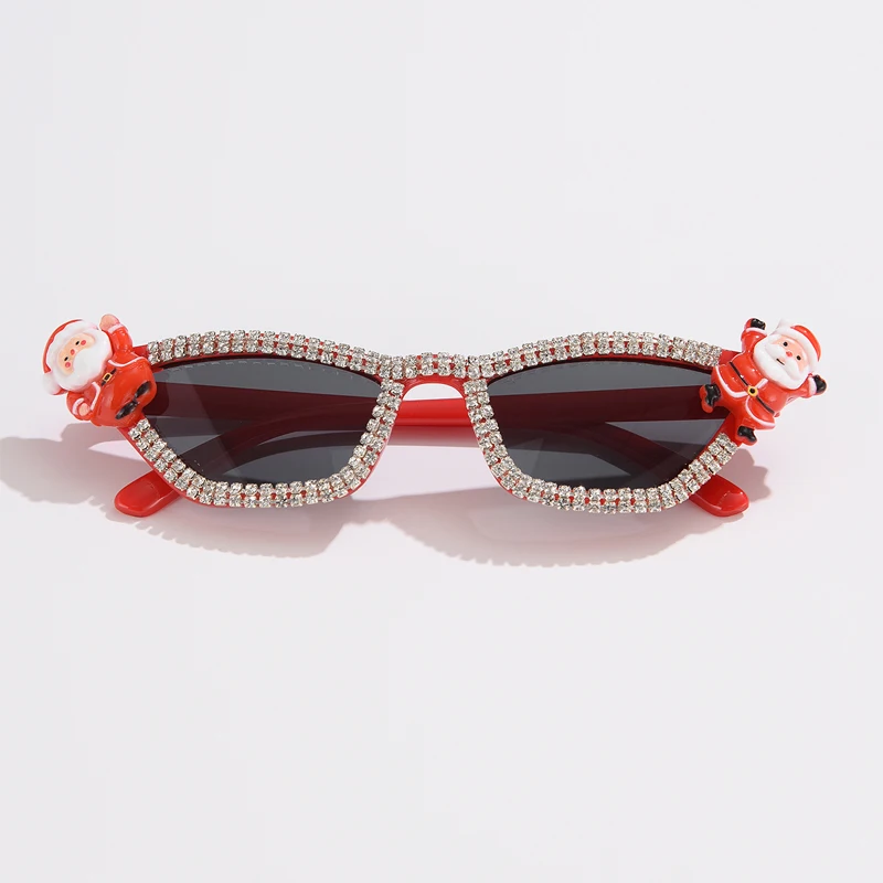 Fashion New Christmas Style Personality Party Sunglasses Santa Claus Cat Eyes Handmade Diamond Sun Glasses Female