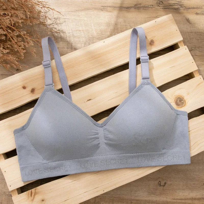 New Fashion Cotton Girl Bra Underwear Student Bra Teen Girls Thin Section Without Steel Ring Comfortable Bra AB Cup