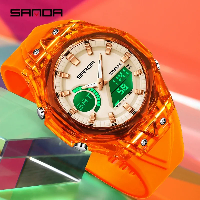 SANDA 新しいスポーツメンズクォーツ時計高級軍事防水時計デュアルディスプレイ LED デジタル男性 Ms 学生ギフト腕時計