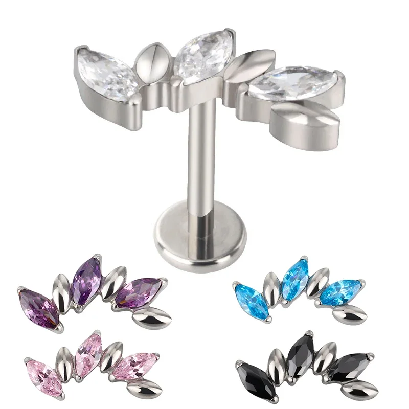 

G23 Titanium EAR PIERC 3 CZ Marquise Alternate Top Earrings Rings Cartilage Tragus Cartilage Lip Stud Thread Piercing Jewelry