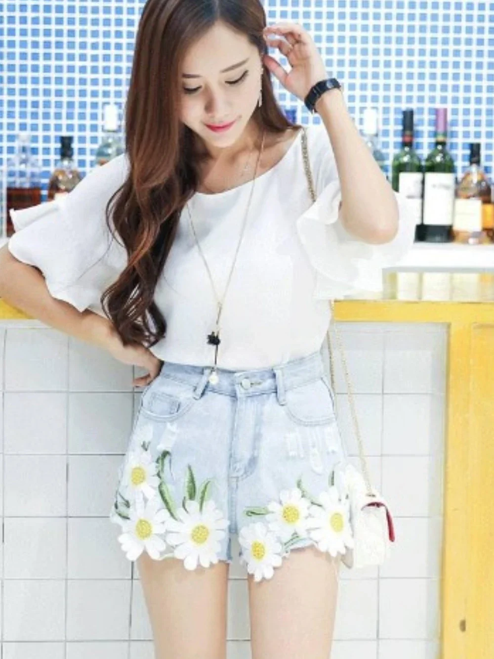 Woman Fashion Clothing 2025 Comfy Hot Youthful Harajuku Jorts Summer Flowers Denim Shorts for Women High Waist Short Jean Pants