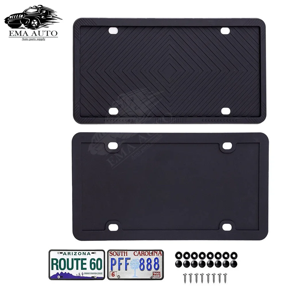 Silicone License Plate Frame, GM American Cars Black License Plate Frame Bracket Anti-Rust, Anti-Sound, Weatherproof Auto Parts