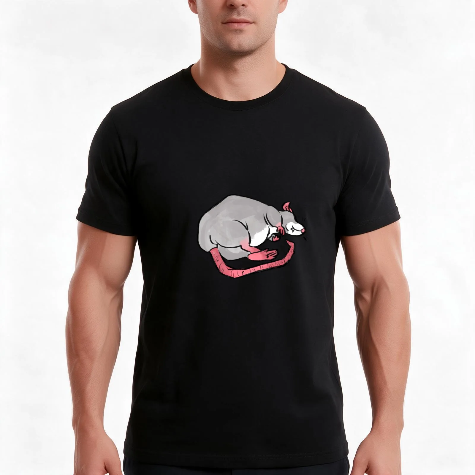 Chunky rat T-Shirt, Summer Casual Cotton Tee, Oversized Streetwear Tops, Vintage Graphic Print, Loose Fit Short Sleeve