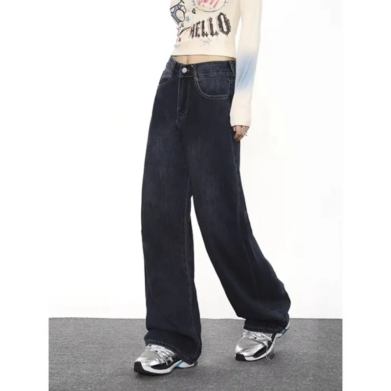 

Chic vintage wash Jeans For Women Blue High-waisted Streetwear Straight Leg Jeans Comfortable Women's Denim Pants