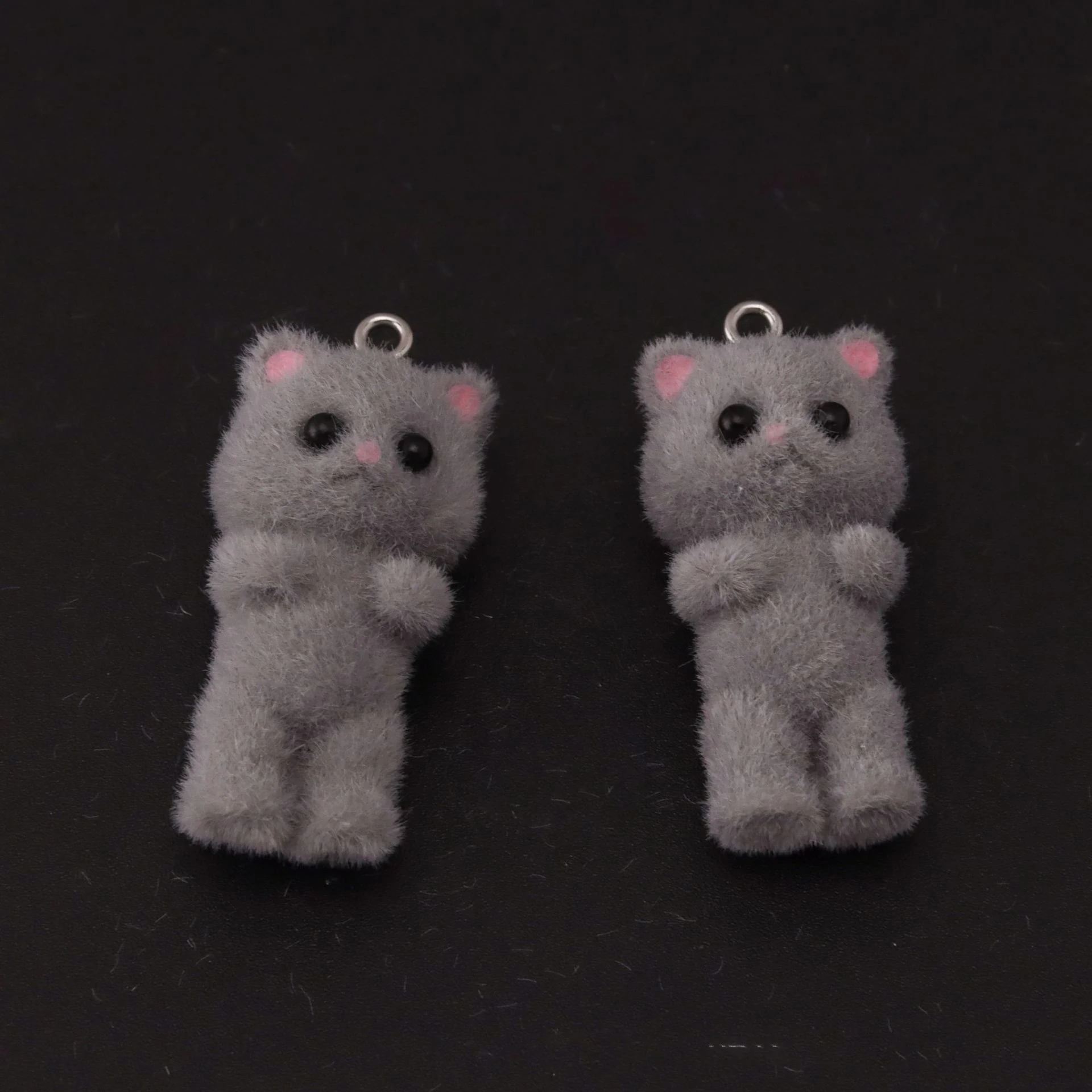 20pcs 3D Flocking Resin Animals Cat Charms Cartoon Plush Doll Pendant For Diy Jewelry Earring Keychain Pendant Accessories