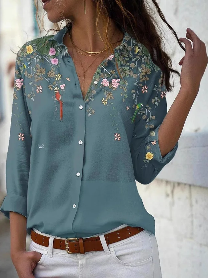 Camicia Lunga Casual con Bottoni, Vestibilità Ampia, Stile Street, Scollo a V, Stampa Fresca, Sensazione di Libertà, Moda Estiva, Qualità Premium per Donne