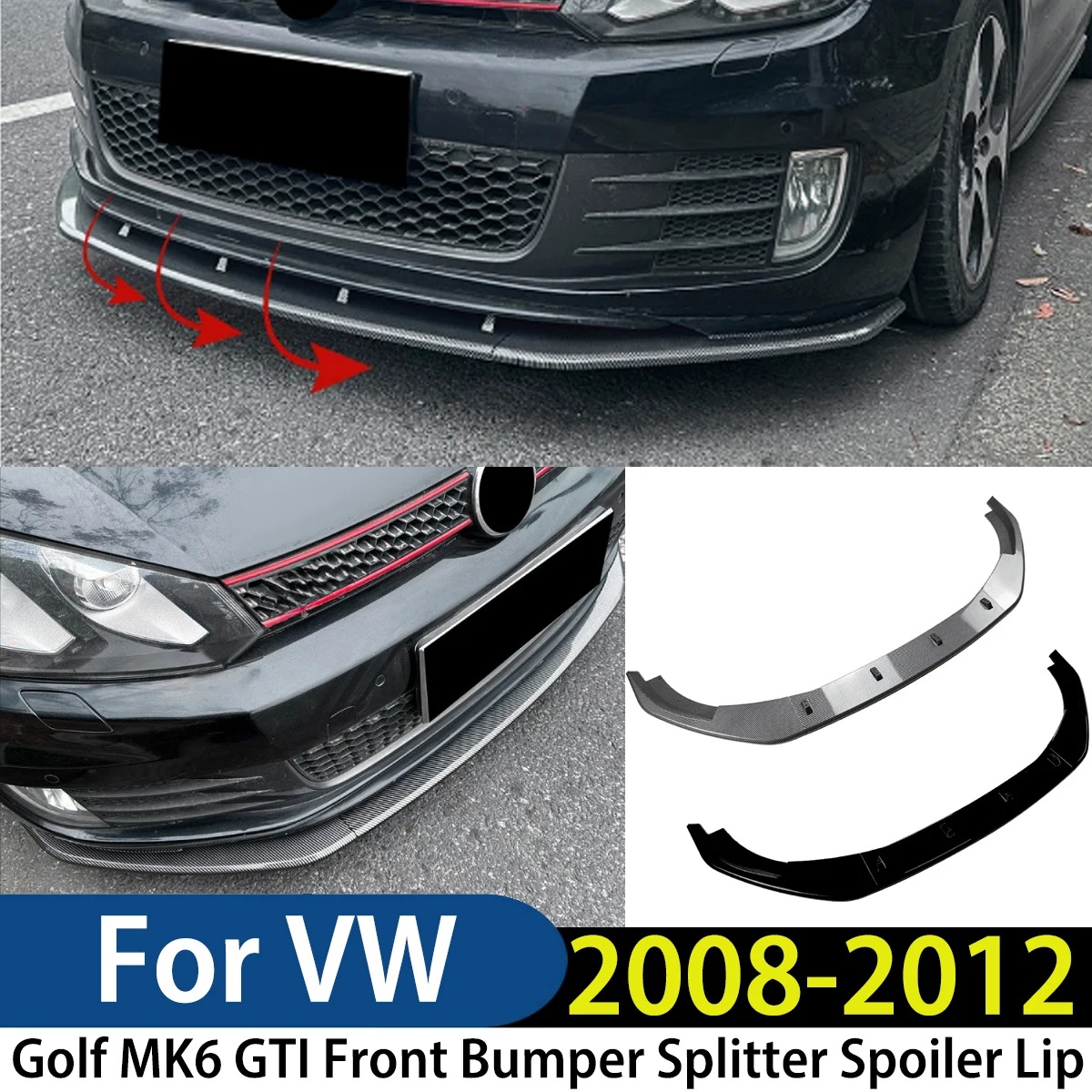 

For Volkswagen Golf MK6 GTI 2008-2012 Front Bumper Splitter Spoiler Lip Diffuser Guard Tuning Accessories Modification Exterior