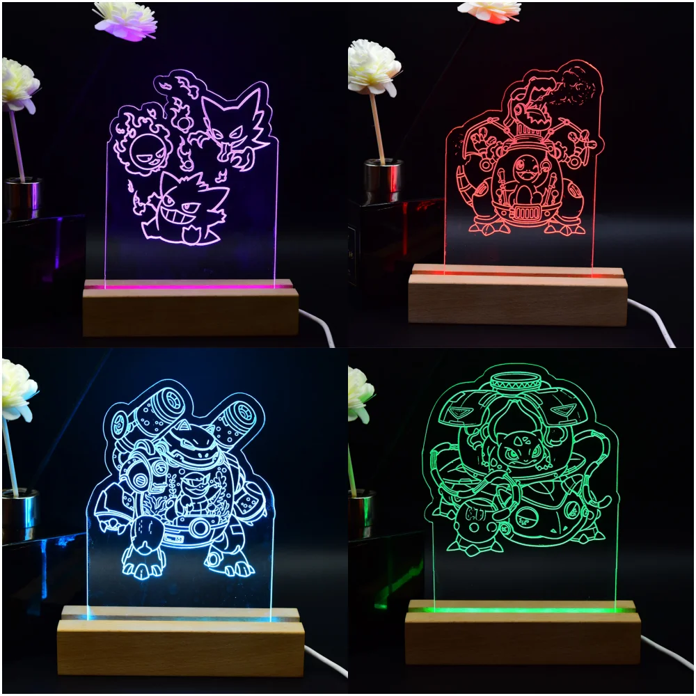 

Anime Pokemon Cartoon Bedside Desk Lamp Gengar Charizard Blastoise Charmander Venusaur Atmosphere Lights Led Night Lights Gift