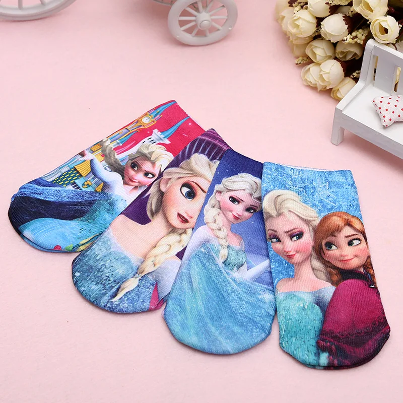 

4pcs Random Disney Princess Cotton Socks Snow White Ariel Anime Figures Knitted Breathable Warmth Sock Women Kids Cosplay Gift