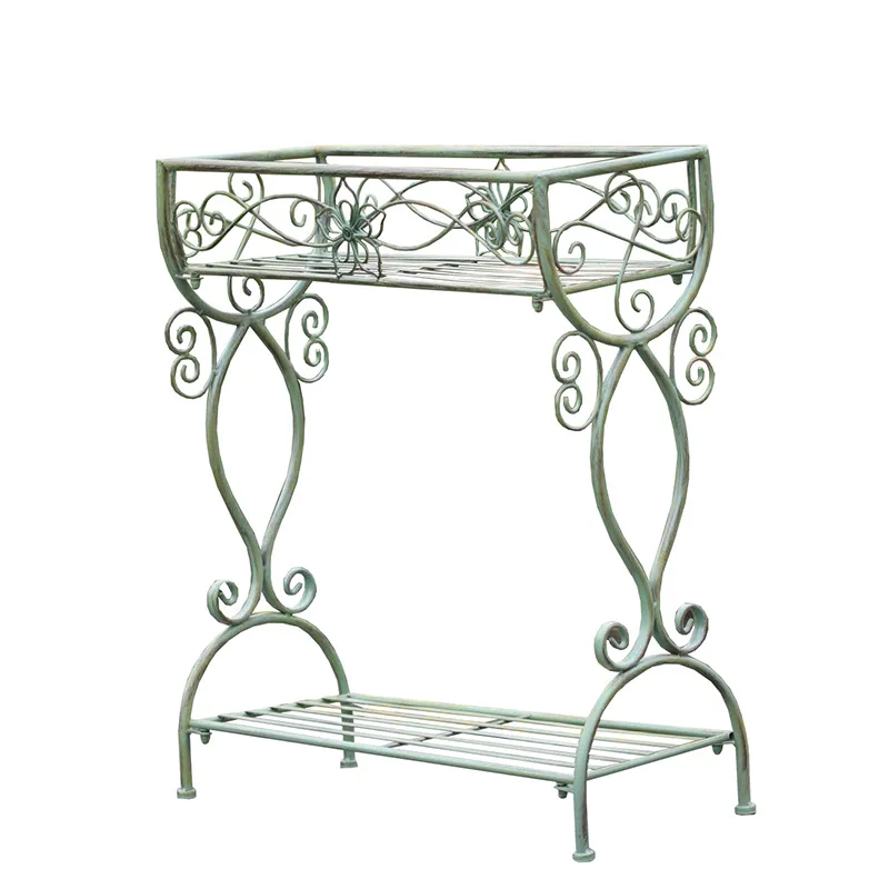 Outdoor Iron Plant Stand Double-Layer Floor Shelf Decoration Stable Load-Bearing Flower Holders Garden Balcony Decorative