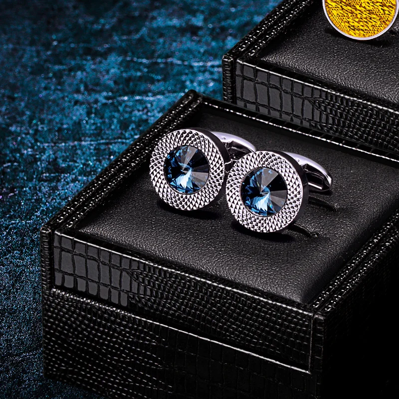 

KFLK Round Shirt Cufflinks for Mens Brand Crystal Cuff link Luxury Wedding Button High Quality Guests