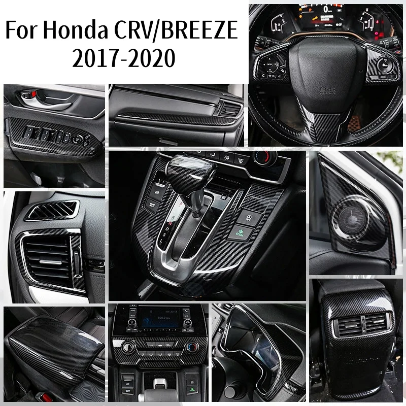 

For Honda CRV BREEZE 2017-2020 Full Set Carbon Fiber Interior Decorative Trim Cover Steering Wheel Gear Shift Panel Kit