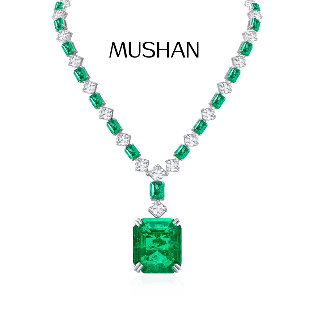 

MUSHAN Luxury Jewelry 62 Carat Synthetic Emerald Necklace For Women S925 Pure Silver High-End Jewelry Showpiece