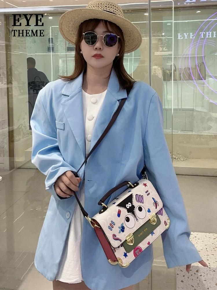 

Women's 2025 new printed small square bag with molded flip cover, contrasting colors, cute graffiti style, ladies' crossbody bag
