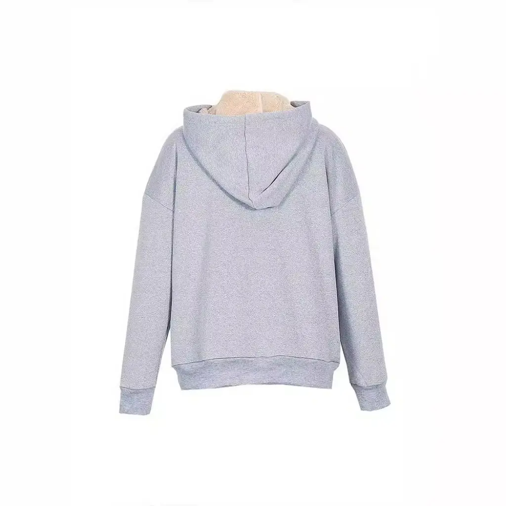 

Women's Solid Color Warm Hooded Sweater with Pocket Acrylic Independent Station Winter Fashionable Top for Ladies