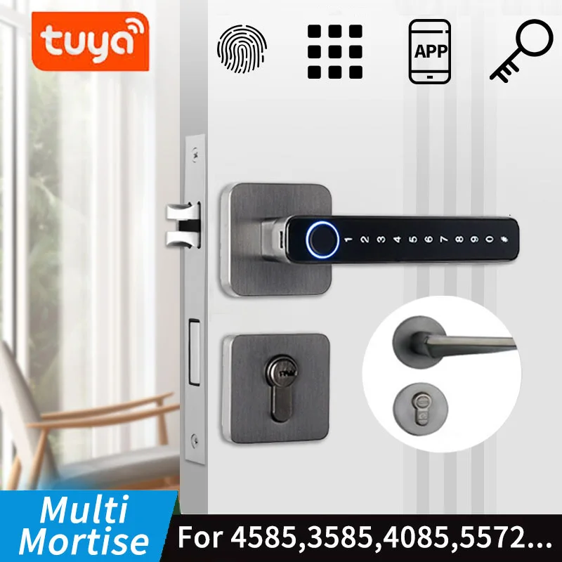 Kingku Smart Door Handle with Fingerprint Password Remotely Unlock，Digital Lock Tuya App，Keyless Entry for Interior Doors