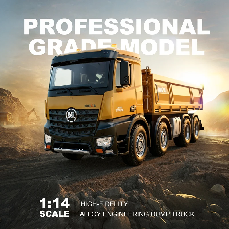 HUINA 1:14 12 Channel Alloy RC Dump Truck With Tilting Dump Bucket Remote Control Engineering Tipper Truck Liftable Cargo Bed