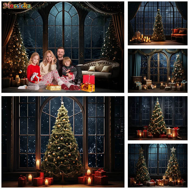 

Mocsicka Winter Photography Background Christmas New Year Party Xmas Tree Candlelight Backdrop Family Portrait Photo Banner