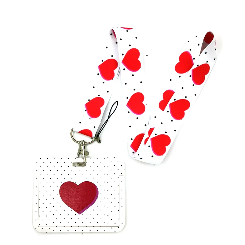 

Pink Heart Creative Lanyard Card Holder Student Hanging Neck Phone Lanyard Badge Subway Access Card Holder Accessories