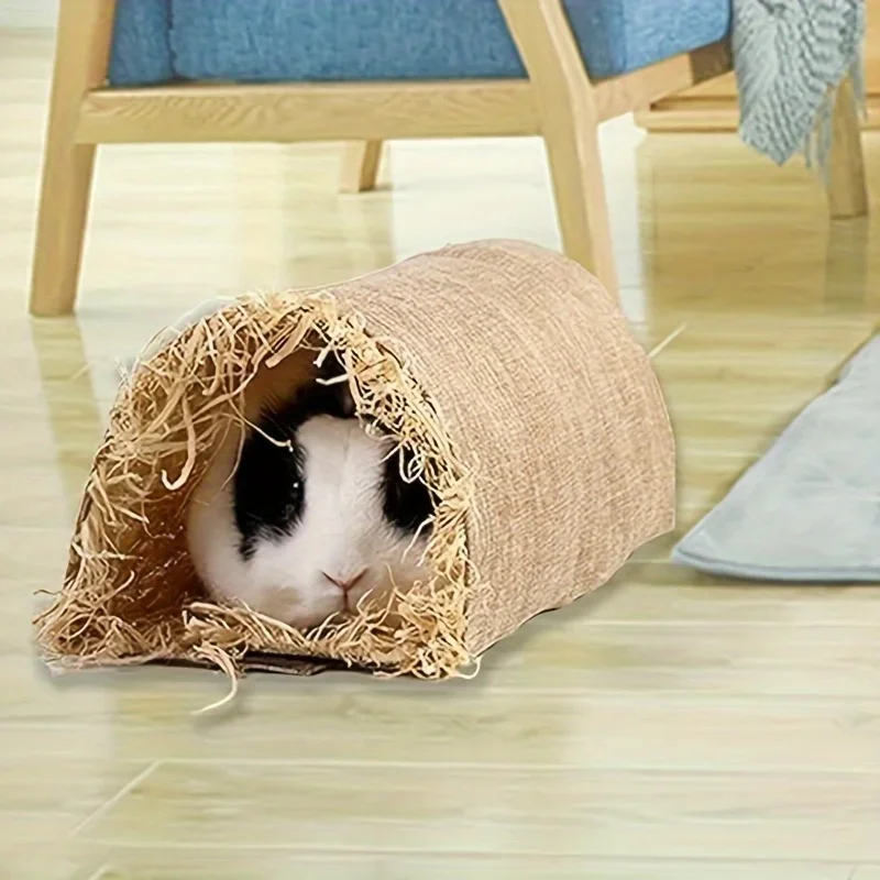 Hideaway Grass Rabbit Hideout Bunny Hideaway Hut Guinea Pig Leinen Langlebiger Tunnel mit Aktivitätsspielzeug für kleine Tiere – Detail 2