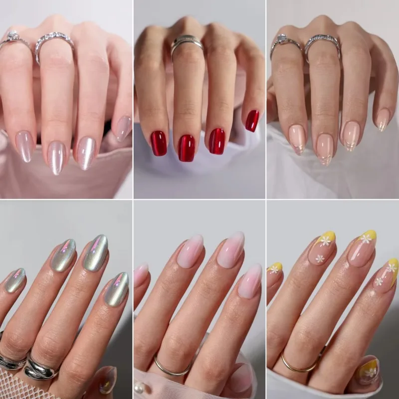 Ladies' Favorite：Custom Logo Short Almond Square Artificial Fake Nails Press on Wholesale Soft Gel Handmade French Tip Press on
