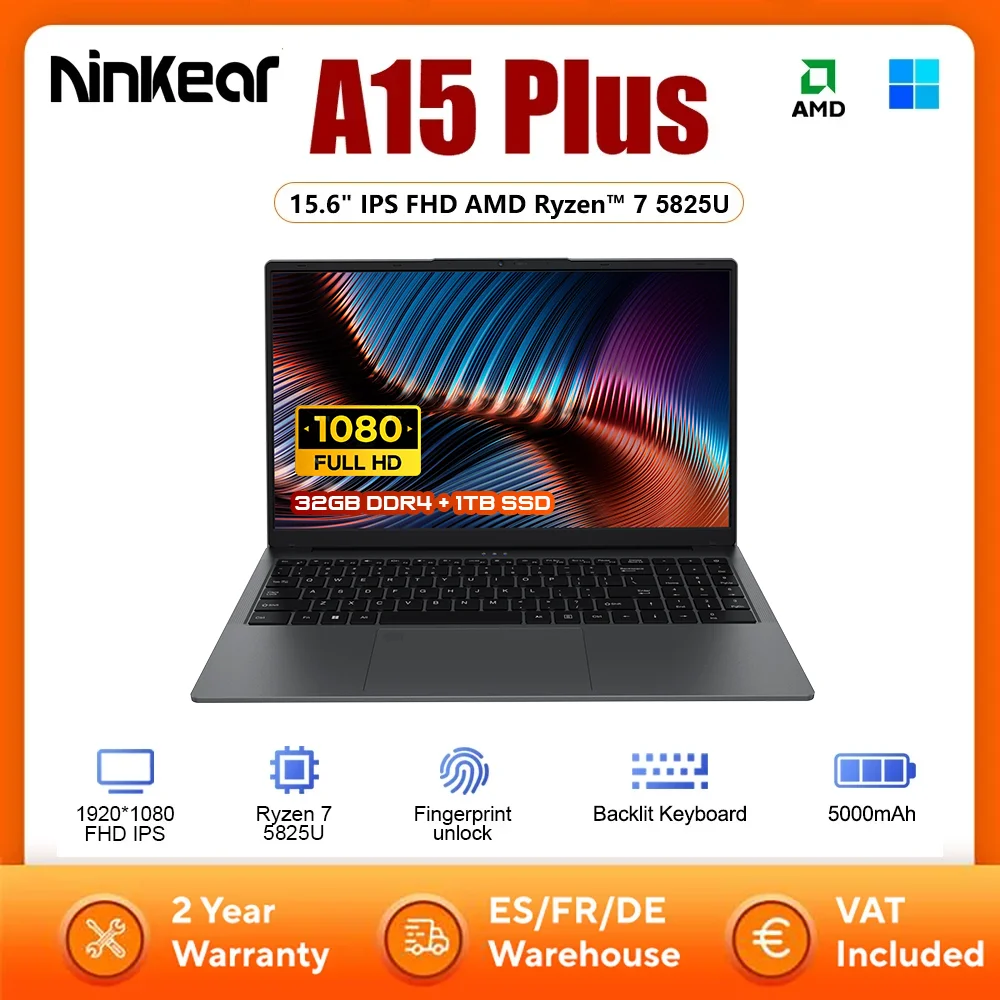 لاب توب نينكير A15 بلس ايه ام دي رايزن ™   7 5825U 15.6 "IPS FHD Notebook 32G DDR4 1TB SSD Windows 11 Wifi 6 كمبيوتر محمول للألعاب