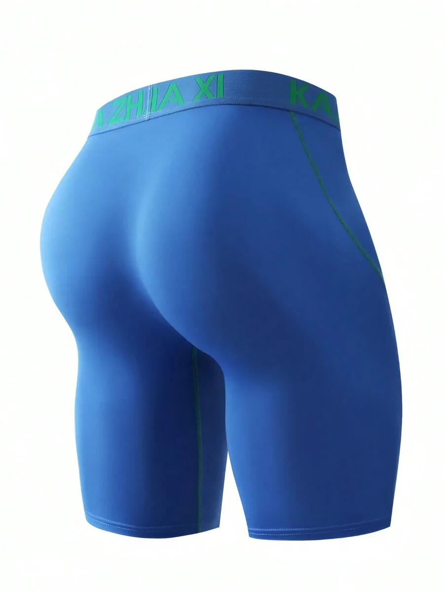 

Men Solid Color Long Boxer Briefs With Contrast Waistband Comfortable Anti-Chafe Sport Underwear