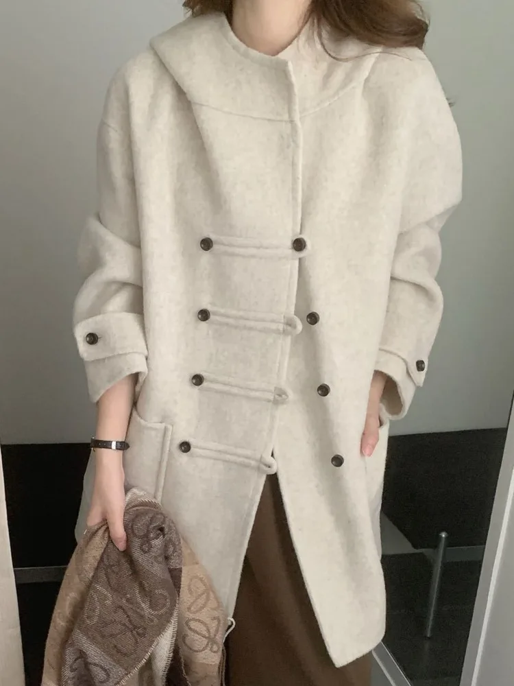 ZMEENNA Damen-Jacke aus Wollmischung im modernen Design, zweireihiger Mantel mit einzigartigen Knotenknöpfen, stilvolle Winter-Oberbekleidung ZM3659