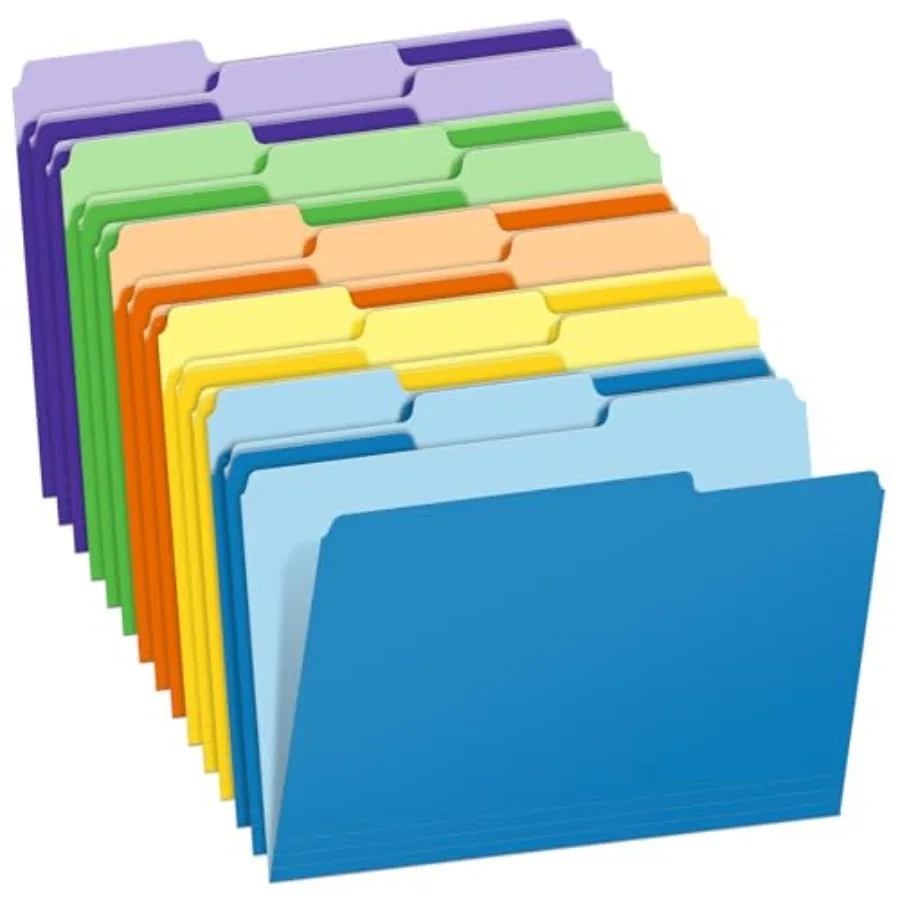 

Two-Tone Color File Folders, Pack Letter Size Folders with 5 Assorted Colors, 1/3-Cut Tabs, School Office Supplies