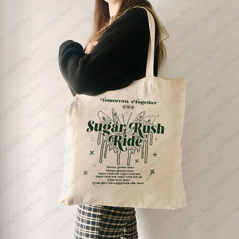 Sugar Rush Ride Pattern Canvas Shoulder Bag Txt Kpop Pouch Tomorrow By Together Print Canvas Tote Bag Women Handbag Aesthetics