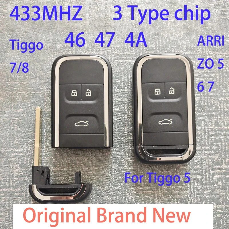 Original 3 Buttons 433MHZ Remote Control Key For Chery Tiggo 5 Tiggo 7/8 ARRIZO 5 6 7 ID46 47 4A Chip