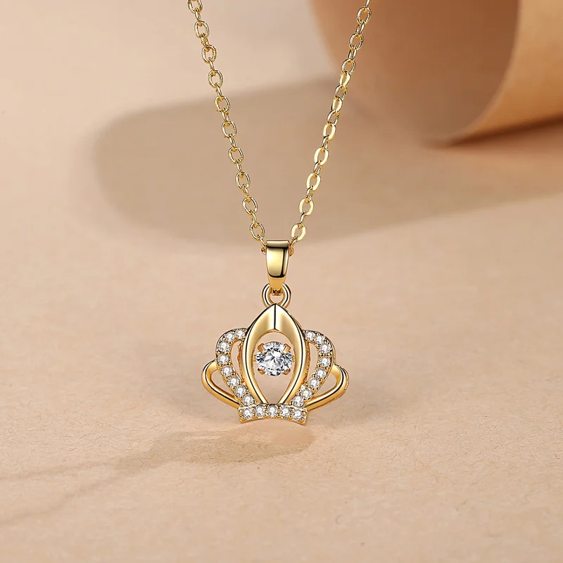 

Golden Silvery Color Crystal Zircon Crown Pendant Necklaces for Women Fashion Jewelry Wedding Party Valentine's Day Gifts