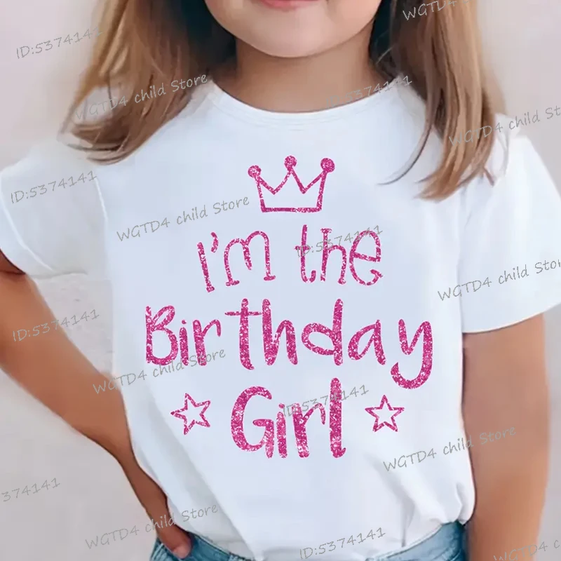 تي شيرت مطبوع عليه حروف I'm The Birthday Girl تي شيرت مطبوع عليه حروف سباركلي للفتيات هدية عيد ميلاد مضحكة من القطن ملابس للفتيات الصغيرات