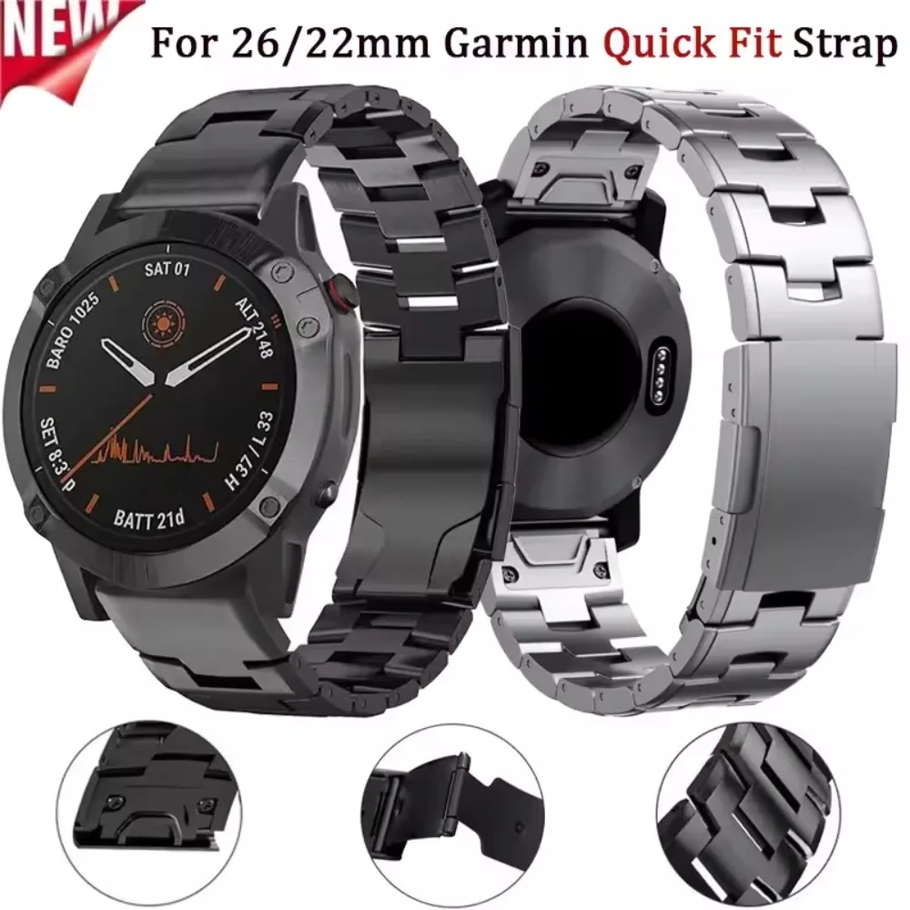 Cinturino in metallo in lega di titanio da 22 mm per Garmin Forerunner 970 570 955 265/Venu 3 Cinturino con connettore rapido per 26mm Fenix 8 51mm
