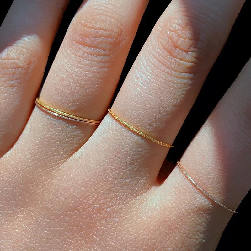 1MM Rings for Women Sandblast Stainless Steel  Frosted Curved Simple Geometric Type Gold Color Rings for Women Gift 2023