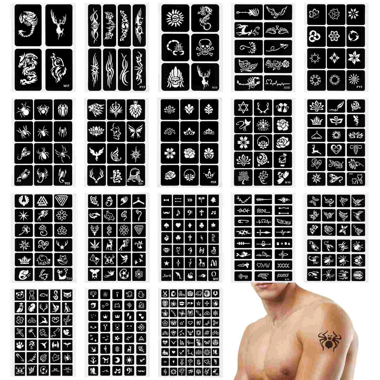 18PC Body Painting Hollow out Template Face Color Stencils Body Stencils Glitter Body Stencils Halloween Party F