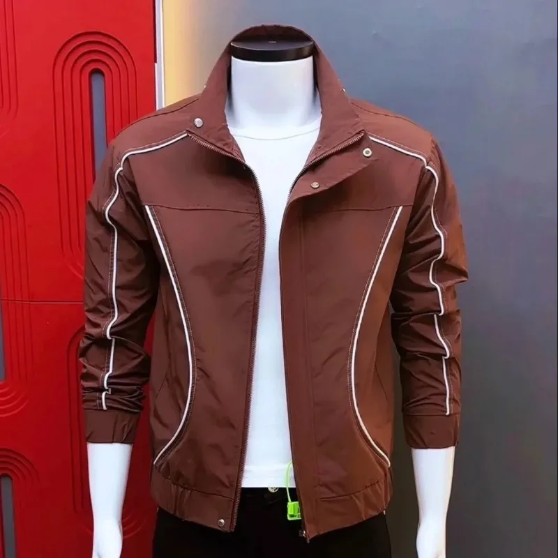 

Осенняя мужская самая популярная куртка в корейском стиле, модная универсальная модная красивая тонкая повседневная куртка с воротником-стойкой